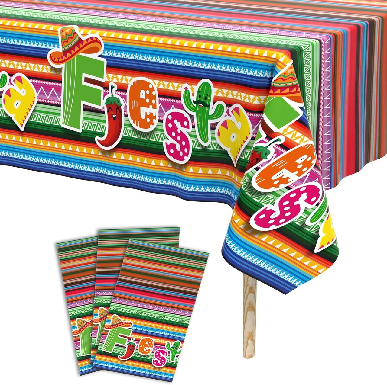 Cinco de Mayo Fiesta Disposable Tablecloths (3 Pack) – Mexican Theme Rectangle Plastic Table Covers for Taco Night, Party Decorations & Fiesta Supplies (54 x 108 in)